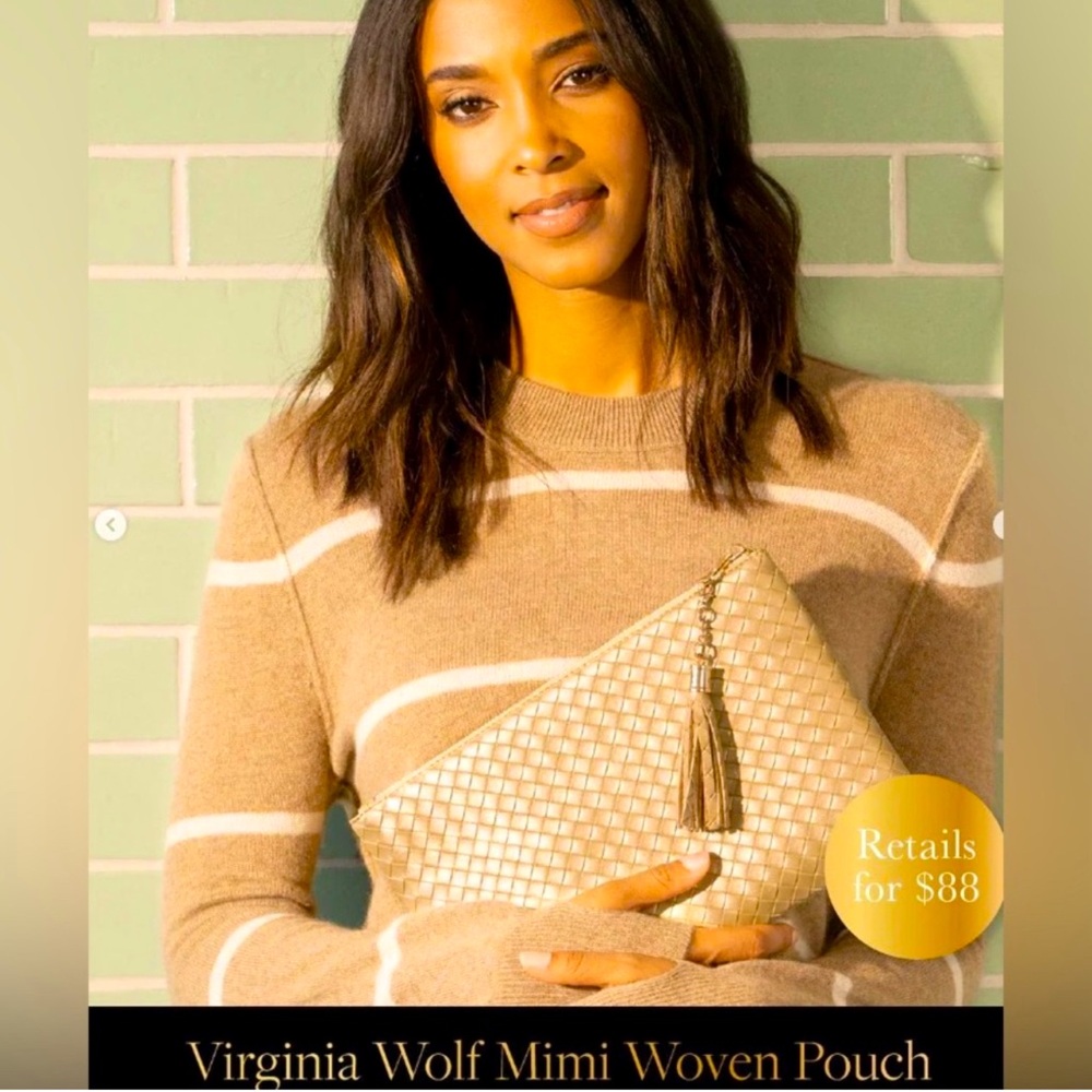Virginia Wolf Woven Gold Mimi Clutch pouch Bag NWT Rachel Zoe collaboration